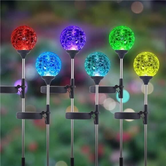6 Pack Decorative Solar Powered Stake Ball Light for Yard Waterproof Decor - Picture 1 of 8